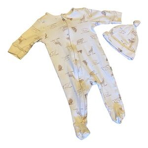 Rabbit + Bear Footed Pajama & Hat Safari Theme